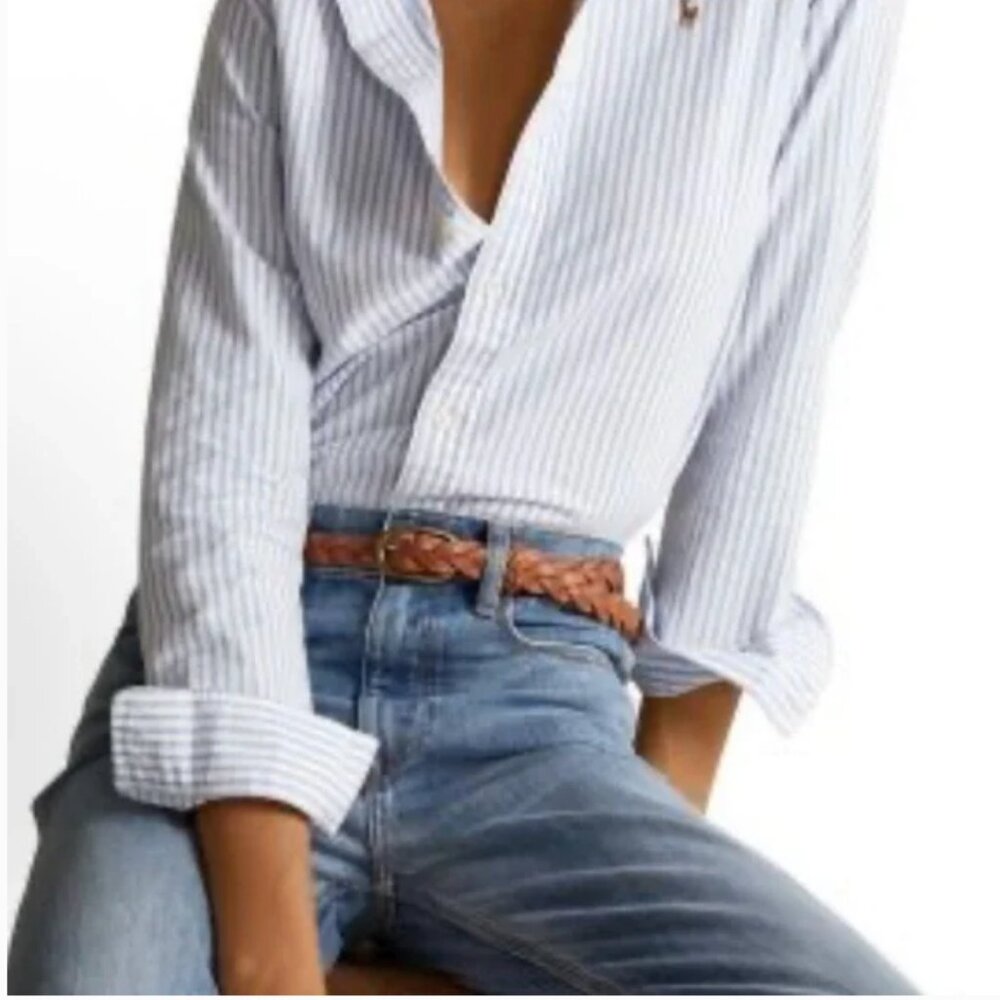 Ralph Lauren Slim Fit Oxford Shirt Blue/White Stripe - Picture 2 of 8